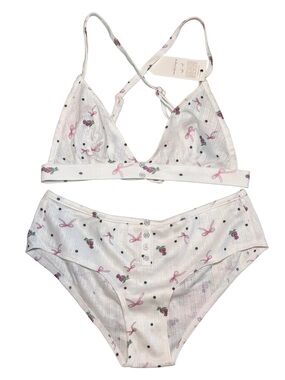 NWT For Love and Lemons Victoria’s Secret White Pointelle Bra and Panties Set